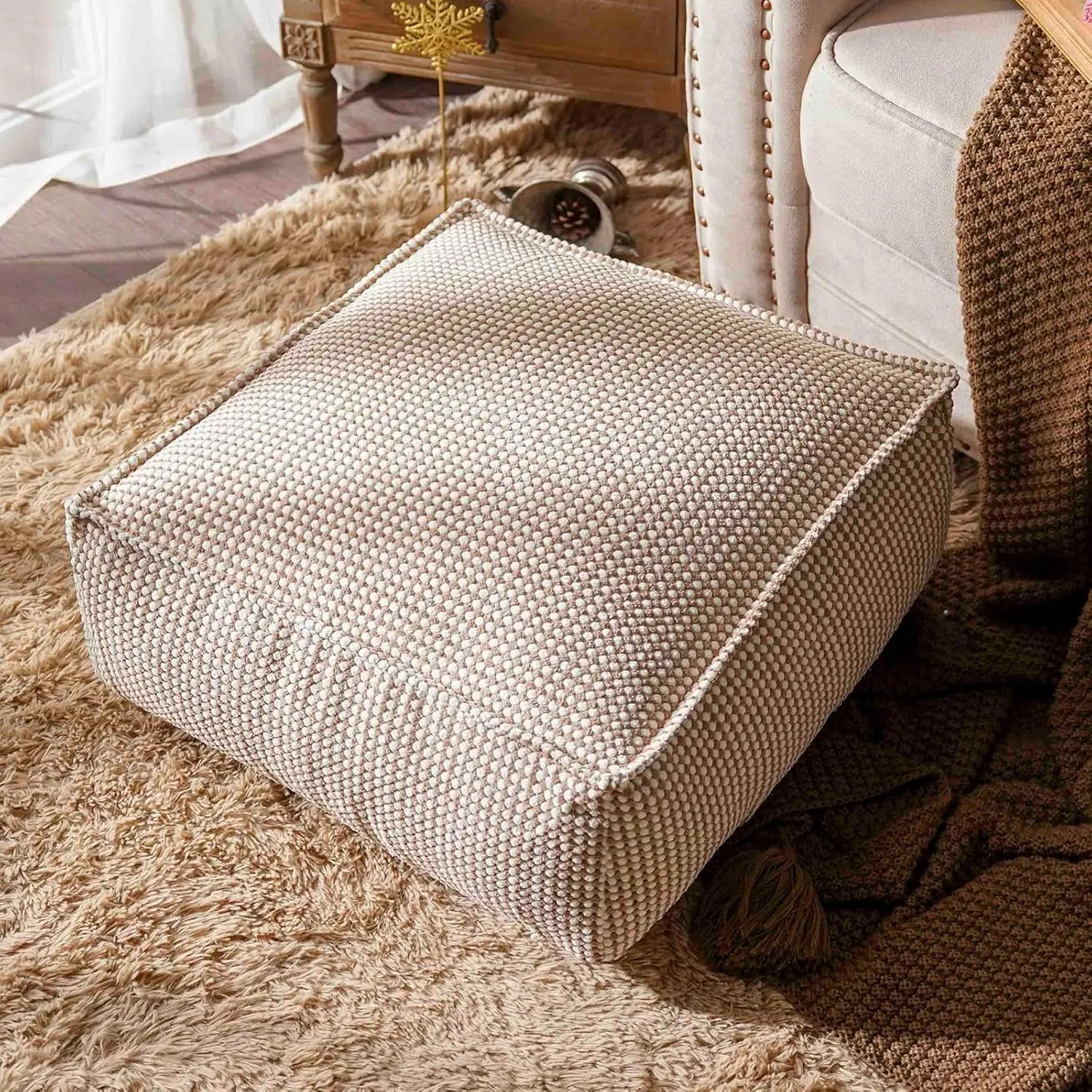 SUTAVIA Pouf Ottoman Cover Unstuffed Pouf Seat Decorative Soft Storage Bean Bag 20x20x8 Inches Square Floor Footrest for Living Room Bedroom (Beige, Square)