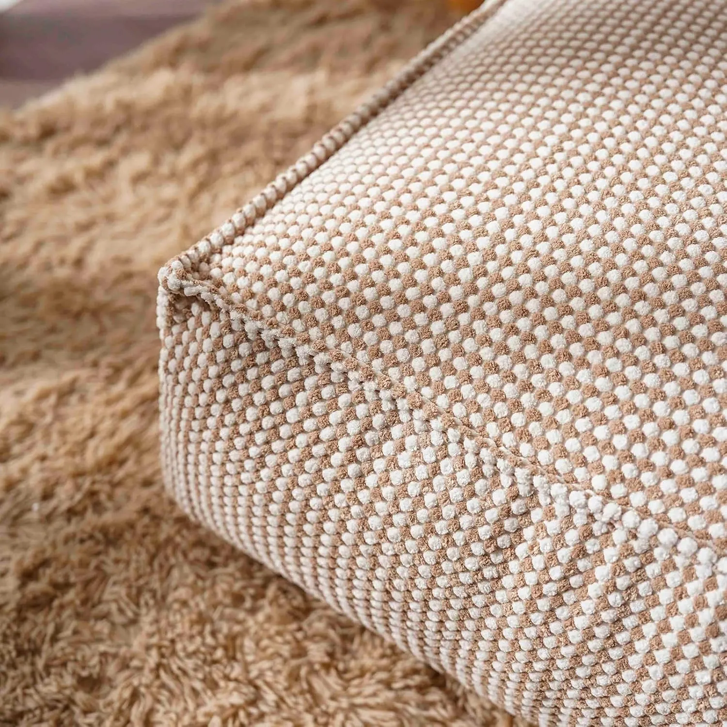 SUTAVIA Pouf Ottoman Cover Unstuffed Pouf Seat Decorative Soft Storage Bean Bag 20x20x8 Inches Square Floor Footrest for Living Room Bedroom (Beige, Square)