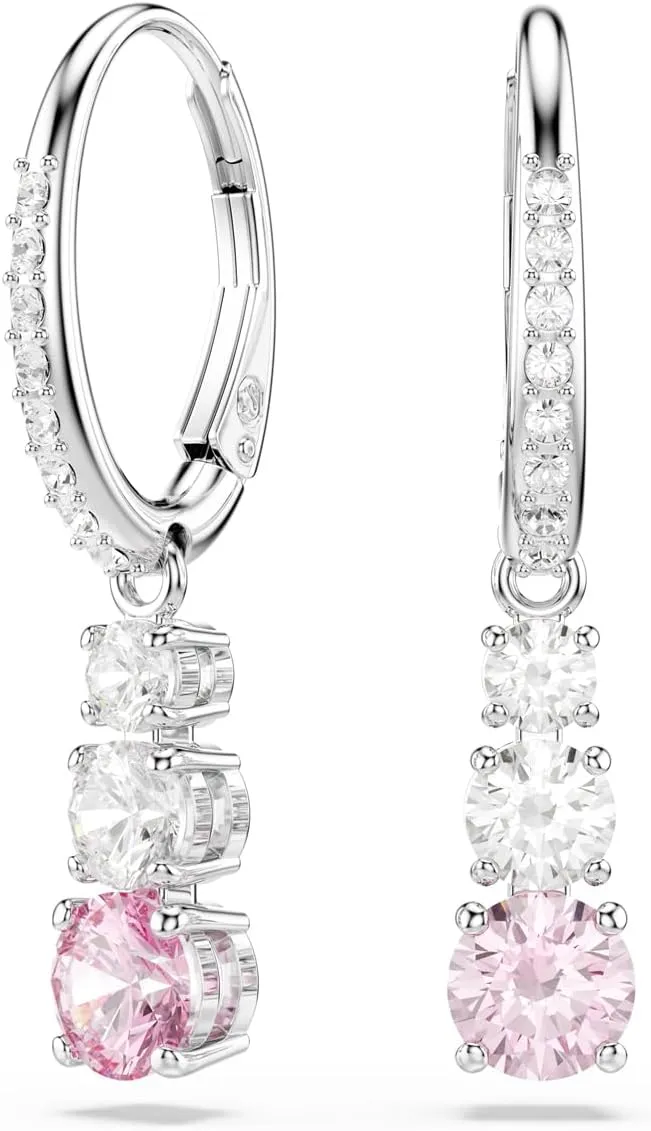 Swarovski Stilla Attract Drop Earrings, Round Cut, Pink, Rhodium Finished