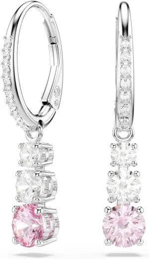 Swarovski Stilla Attract Drop Earrings, Round Cut, Pink, Rhodium Finished