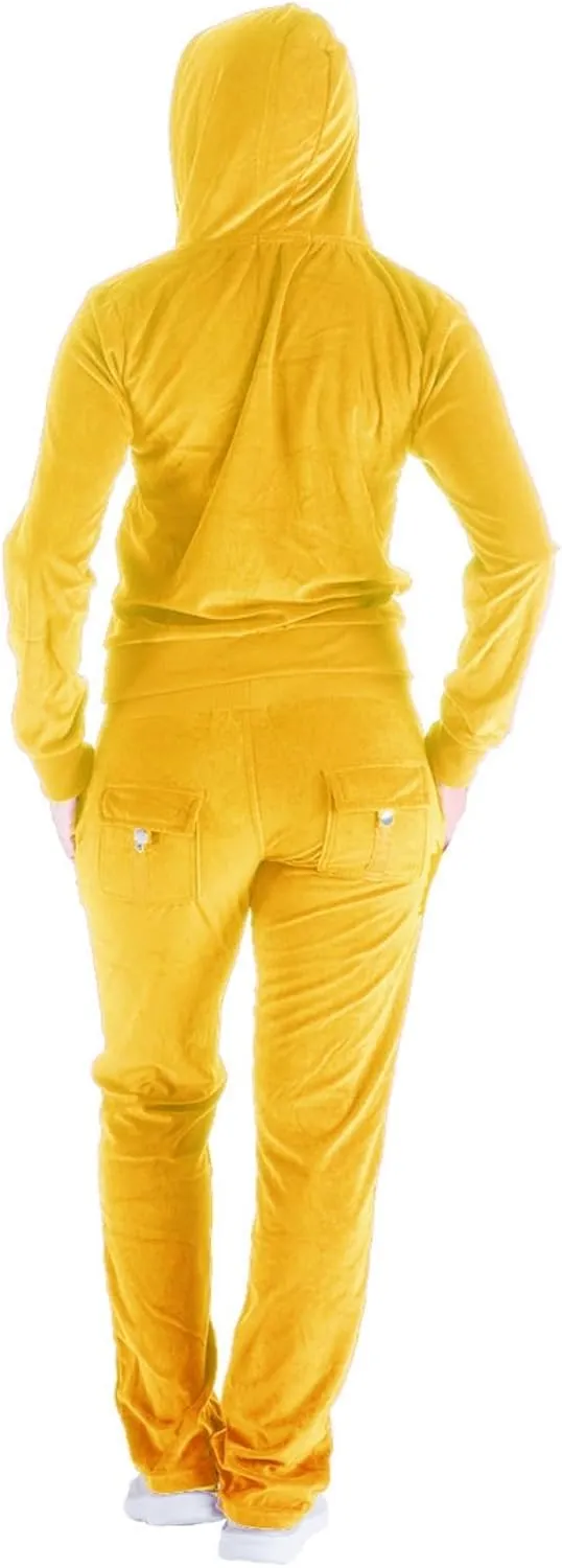 Sweat Suits for Women Set Comfortable Sweat Outfits Workout Suit Zip Velour Hoodie and Jogger Sport Suit