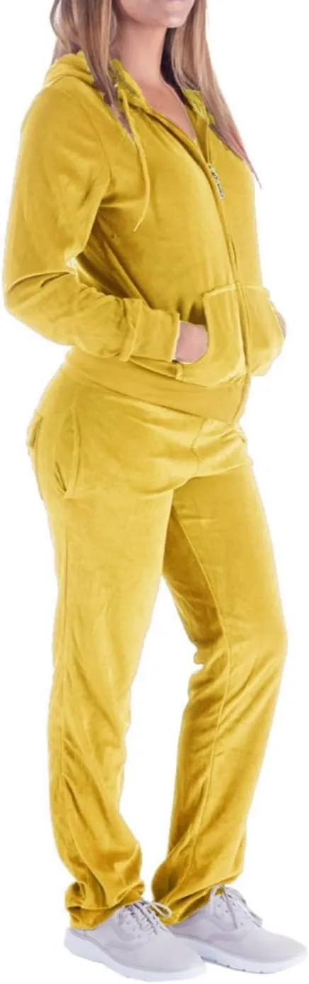 Sweat Suits for Women Set Comfortable Sweat Outfits Workout Suit Zip Velour Hoodie and Jogger Sport Suit