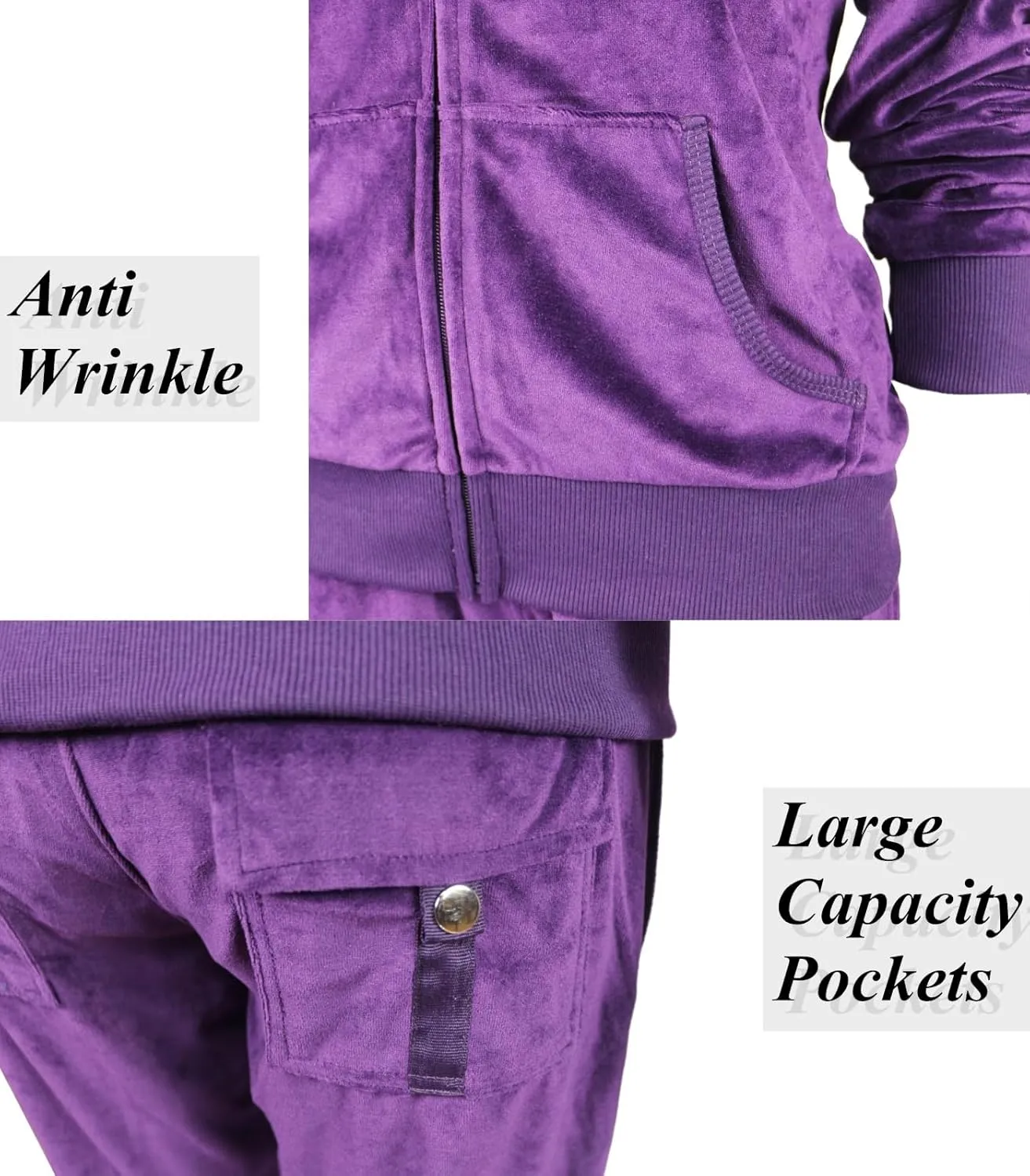 Sweat Suits for Women Set Comfortable Sweat Outfits Workout Suit Zip Velour Hoodie and Jogger Sport Suit