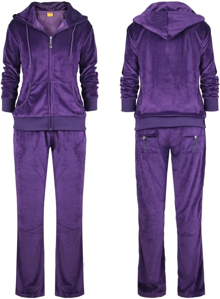 Sweat Suits for Women Set Comfortable Sweat Outfits Workout Suit Zip Velour Hoodie and Jogger Sport Suit