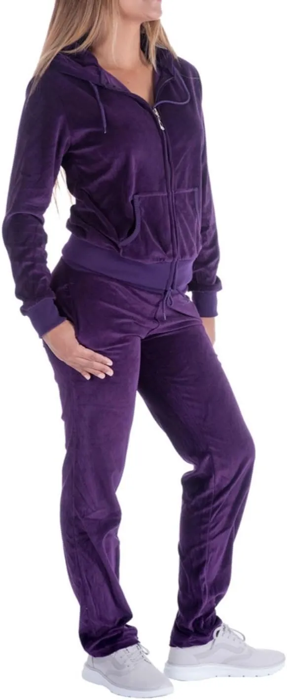 Sweat Suits for Women Set Comfortable Sweat Outfits Workout Suit Zip Velour Hoodie and Jogger Sport Suit