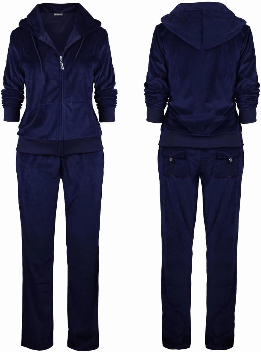 Sweat Suits for Women Set Comfortable Sweat Outfits Workout Suit Zip Velour Hoodie and Jogger Sport Suit