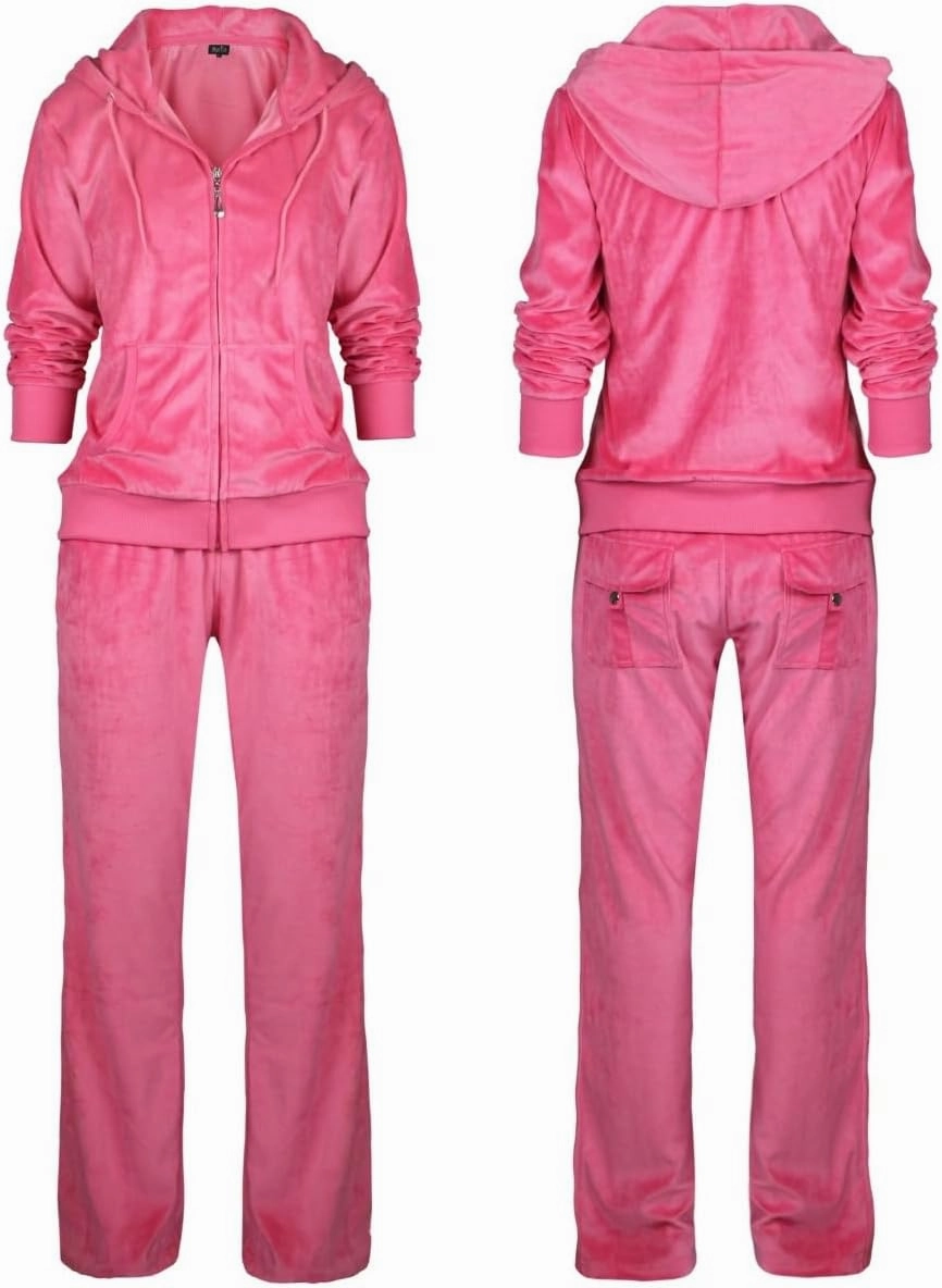 Sweat Suits for Women Set Comfortable Sweat Outfits Workout Suit Zip Velour Hoodie and Jogger Sport Suit