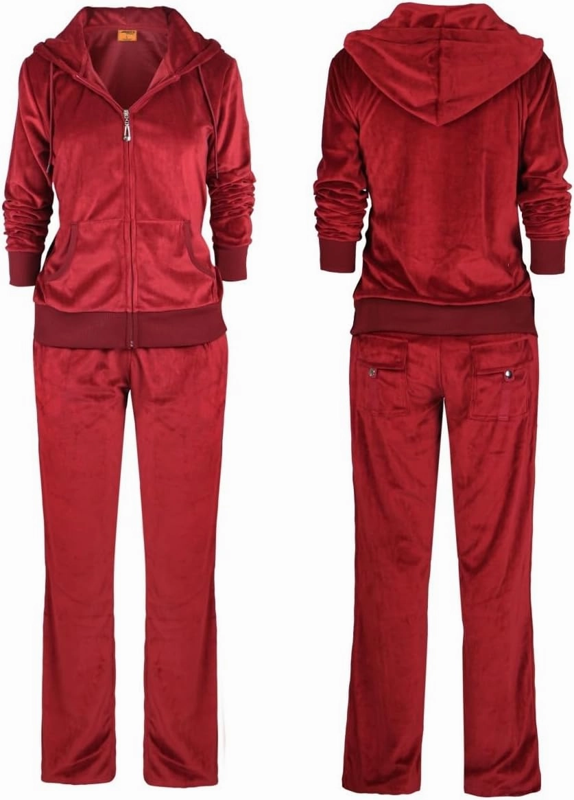Sweat Suits for Women Set Comfortable Sweat Outfits Workout Suit Zip Velour Hoodie and Jogger Sport Suit