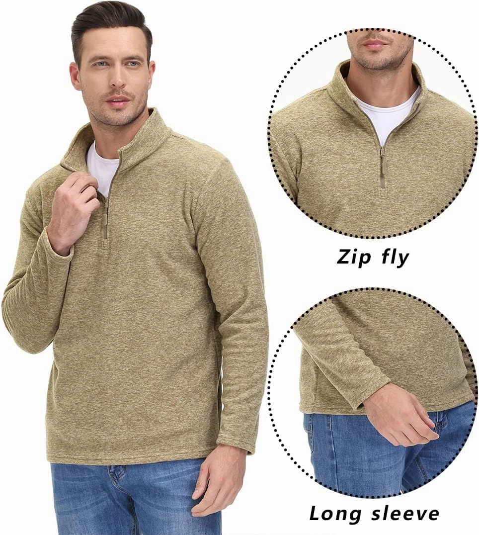 TACVASEN Mens Quarter Zip Sweatshirt Long Sleeve Pullover 1/4 Zip Up Golf Shirt for Men Winter Fleece Lined Thermal Sweater