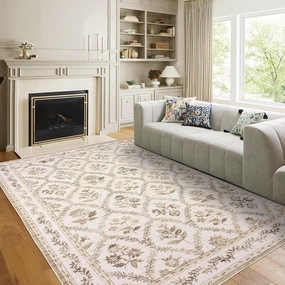 Tan Brown Rugs for Living Room 5x7 Boho Beige Khaki Coffee Floral Area Rugs Distressed for Bedroom Taupe Farmhouse Cottage Foldable Machine Washable Soft Carpet for Office Dorm