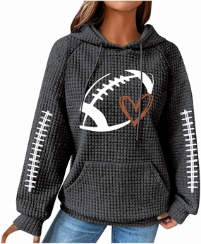 TANGNADE Game Day Sweatshirt Women Hood Plus Size Waffle Knit Pullover with Pocket Fall Ladies Plain Hoodie Sweatshirts