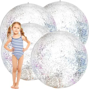 Tanlade 4 Pcs 42 Inch Jumbo Glitter Inflatable Beach Ball Large Giant Shiny Beach Pool Ball for Outdoor Activity Summer Birthday Water Game Toys Sports Themed Party Favors Decoration(Sequins)