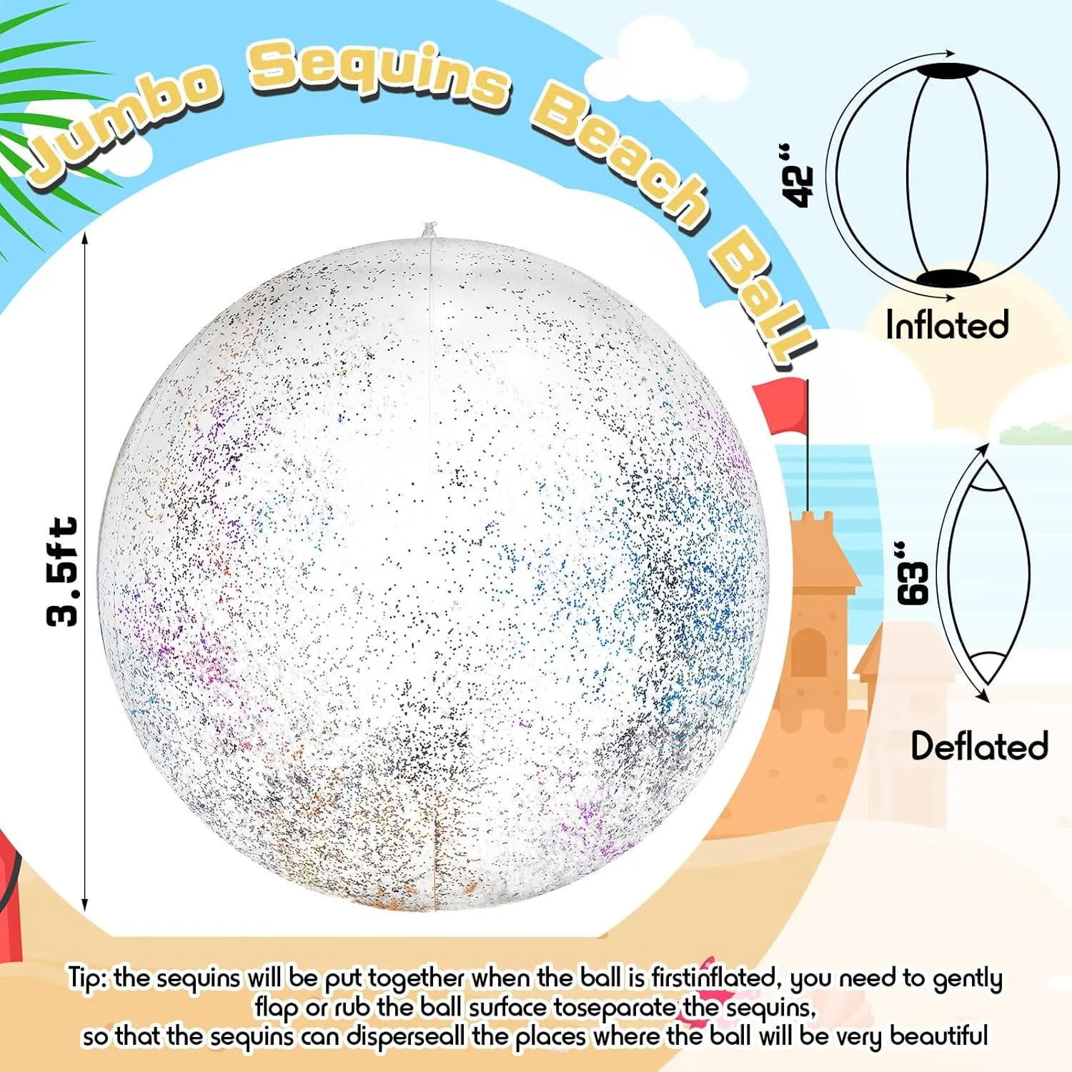 Tanlade 4 Pcs 42 Inch Jumbo Glitter Inflatable Beach Ball Large Giant Shiny Beach Pool Ball for Outdoor Activity Summer Birthday Water Game Toys Sports Themed Party Favors Decoration(Sequins)