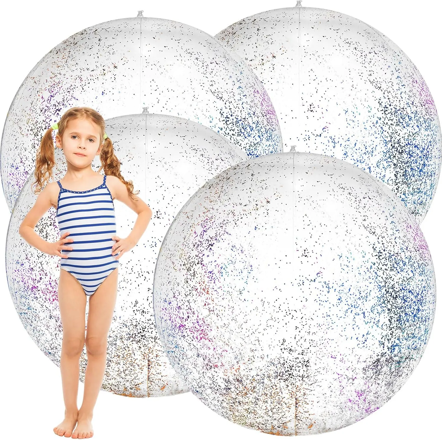 Tanlade 4 Pcs 42 Inch Jumbo Glitter Inflatable Beach Ball Large Giant Shiny Beach Pool Ball for Outdoor Activity Summer Birthday Water Game Toys Sports Themed Party Favors Decoration(Sequins)