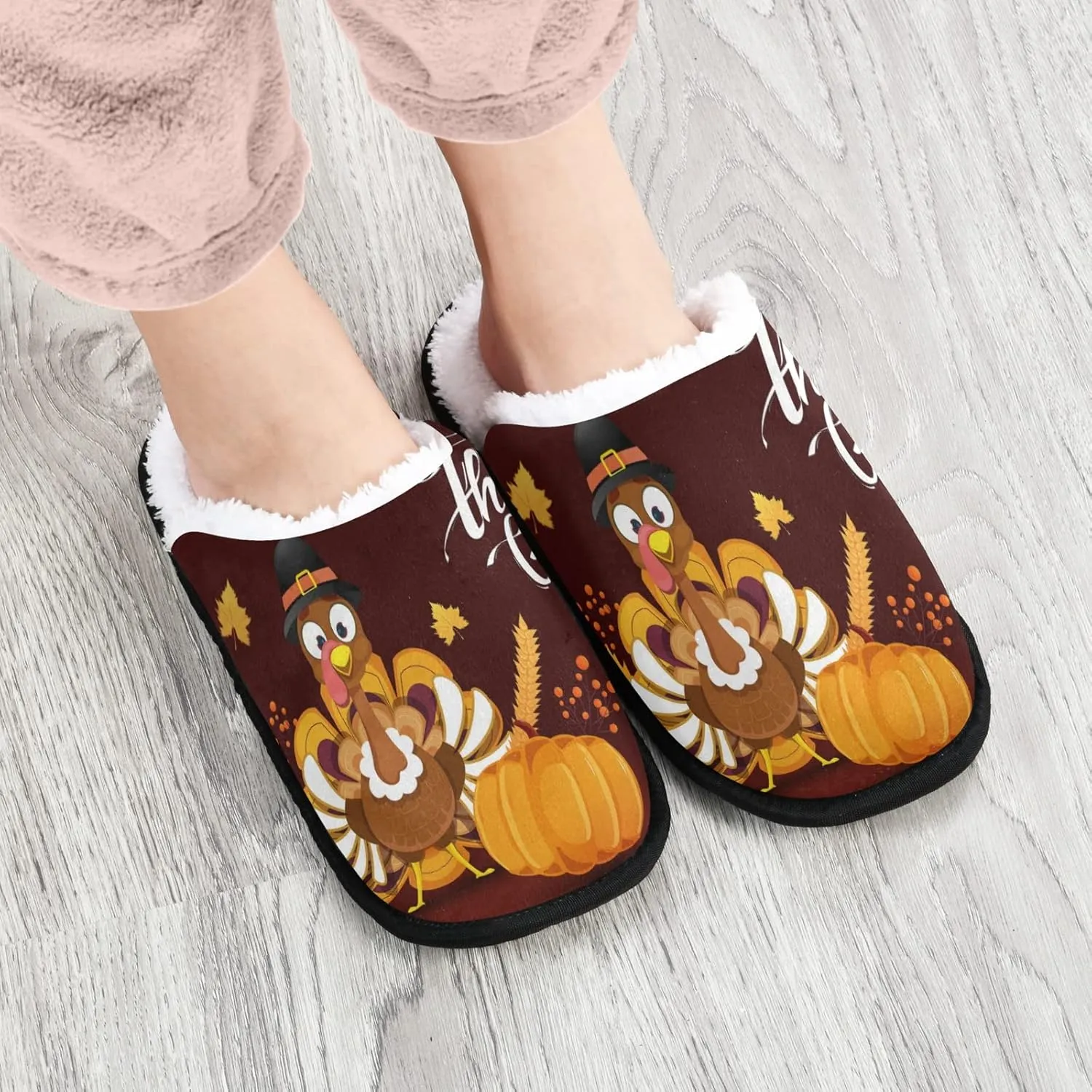 Thanksgiving Turkey Men's and Women's Slippers, Comfort Soft Plush Coral Fleece Non Slip House Slippers Home Shoes Indoor and Outdoor