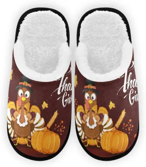 Thanksgiving Turkey Men's and Women's Slippers, Comfort Soft Plush Coral Fleece Non Slip House Slippers Home Shoes Indoor and Outdoor