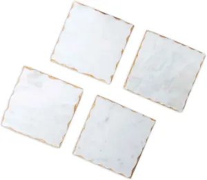 The Royal Standard Ferrara Square 4 x 4 Inch Marble and Gold Foiled Coasters Set of 4