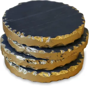 The Royal Standard Vieste 4 x 4 Inch Black and Gold Foiled Marble Coasters Set of 4