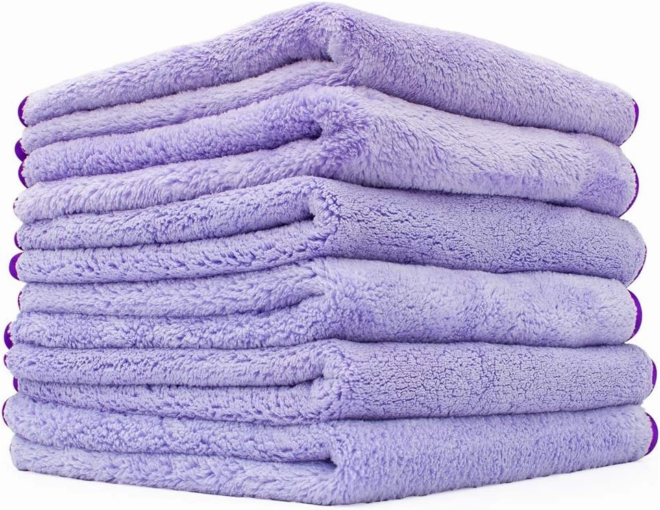The Rag Company - Minx Royale - Professional Microfiber Detailing Towels, Premium 70/30 Blend, Super Plush, Rinseless & Waterless Wash, Buffing & Polishing, 400gsm, 16in x 16in, Lavender (6-Pack)