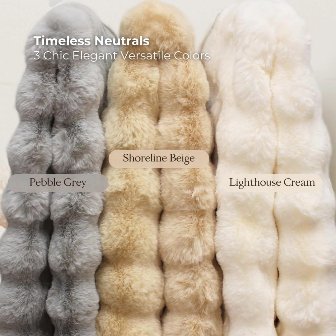 The Southampton Blanket - Faux Fur Basketweave Throw Blanket 60"x70" Shoreline Beige - Luxuriously Soft Cozy Warm Gift for Women, Plush Silky Fuzzy Weighted Reversible Design Home Decor