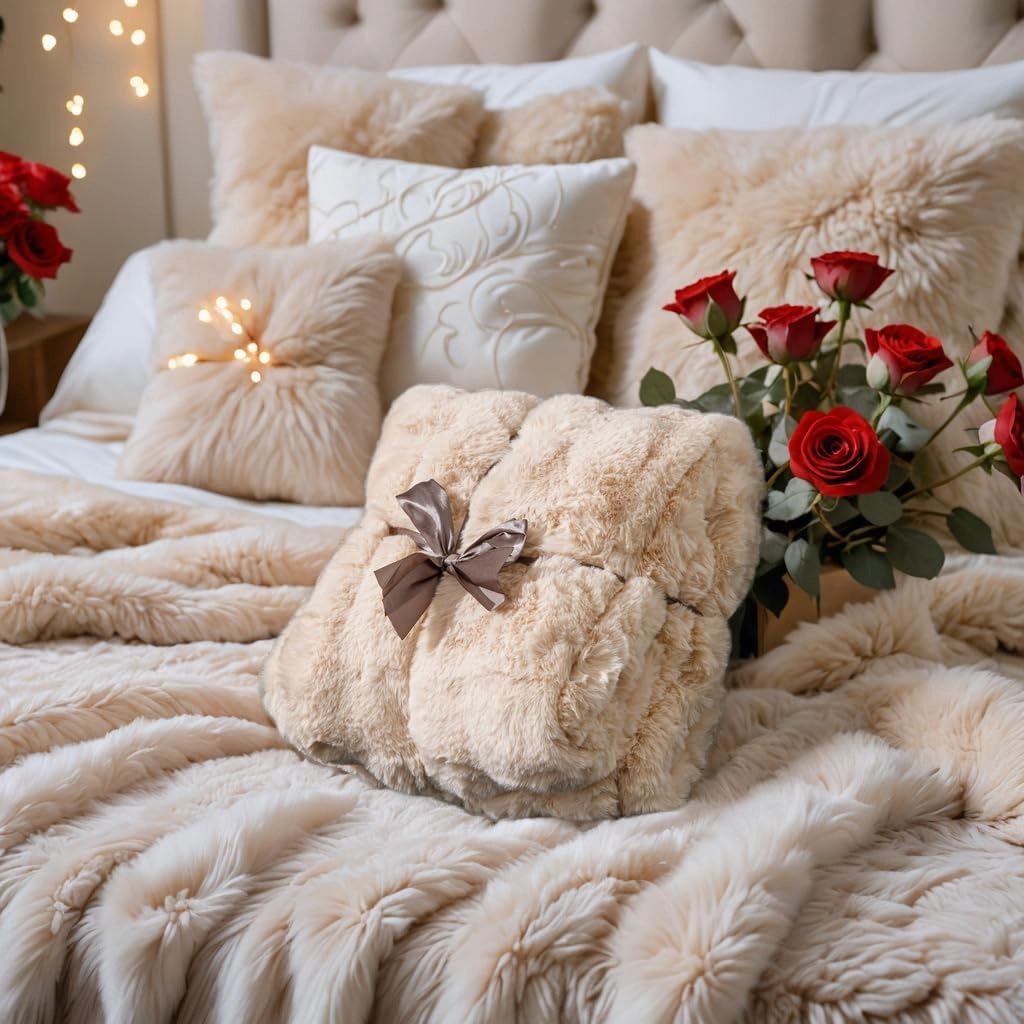 The Southampton Blanket - Faux Fur Basketweave Throw Blanket 60"x70" Shoreline Beige - Luxuriously Soft Cozy Warm Gift for Women, Plush Silky Fuzzy Weighted Reversible Design Home Decor