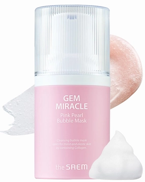 THESAEM Gem Miracle Pink Pearl Bubble Mask - Korean Wash Off Mask with Oxygen Bubbles - Gentle Pore Cleanser, Bubble Mask for Radiant and Firm Skin - Collagen, Calamine, Hyaluronic Acid, 1.76oz.