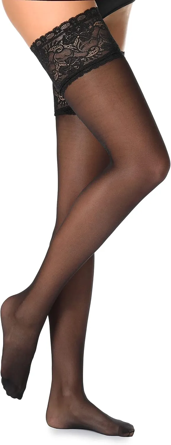 Thigh High Stockings Stay Up Lingerie Lace Top Italian fabric Sheer Stockings for Women Lingerie 20 Den
