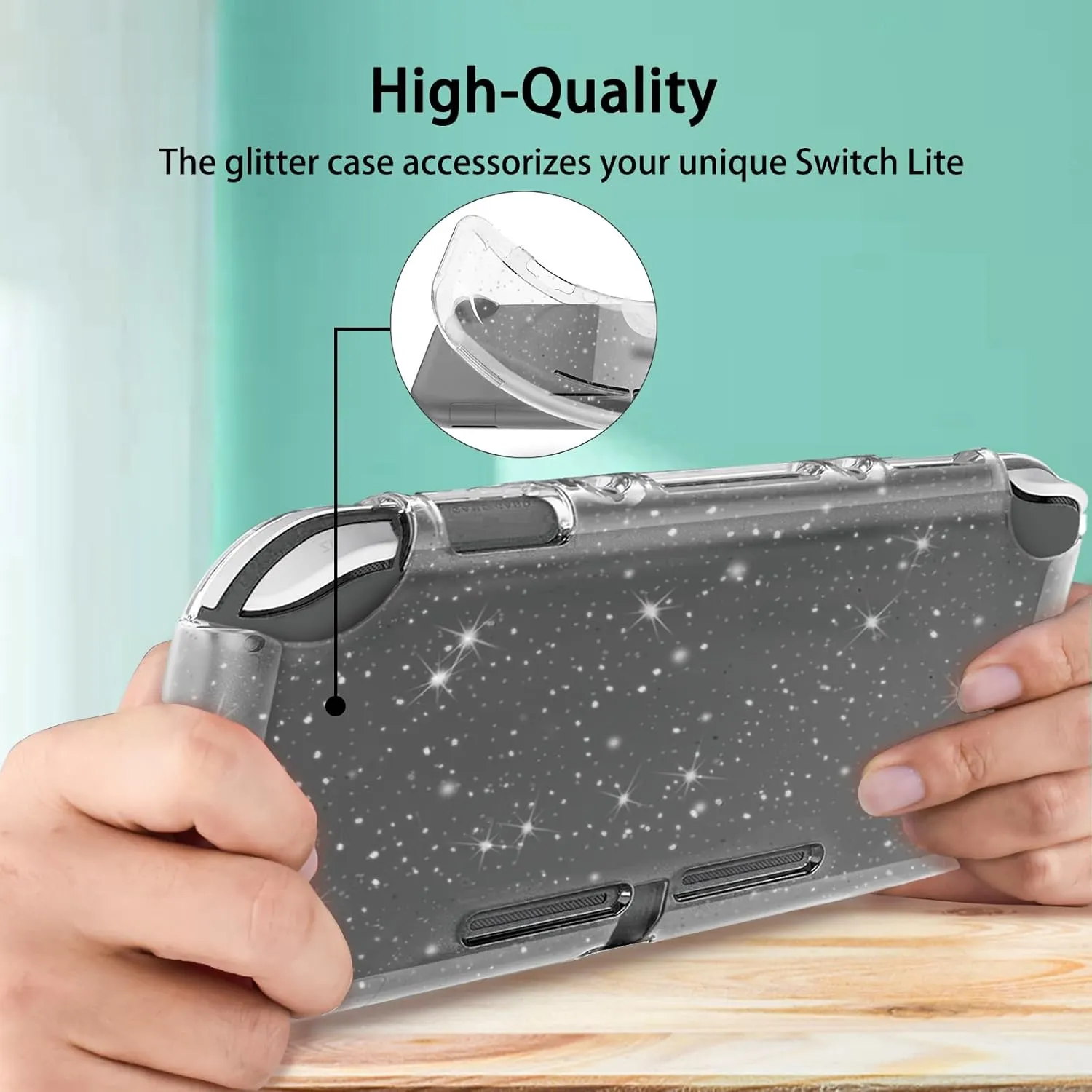 TIKOdirect Carrying Case for Nintendo Switch lite, Pink Shockproof Portable Travel Bag with Large Storage, Glitter Galaxy cover, Screen Protectors, Cute Cat Claw Thumb Grips Caps, Black