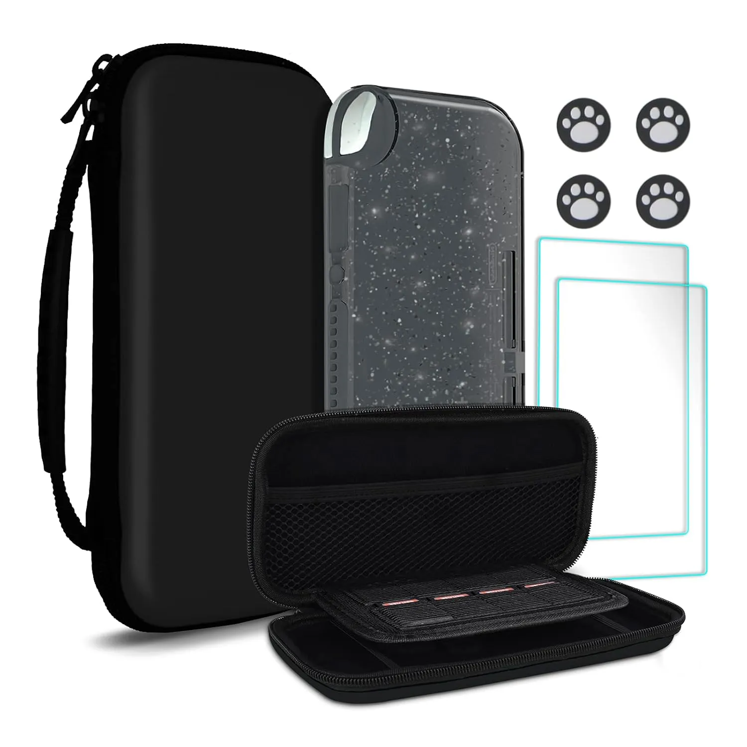 TIKOdirect Carrying Case for Nintendo Switch lite, Pink Shockproof Portable Travel Bag with Large Storage, Glitter Galaxy cover, Screen Protectors, Cute Cat Claw Thumb Grips Caps, Black