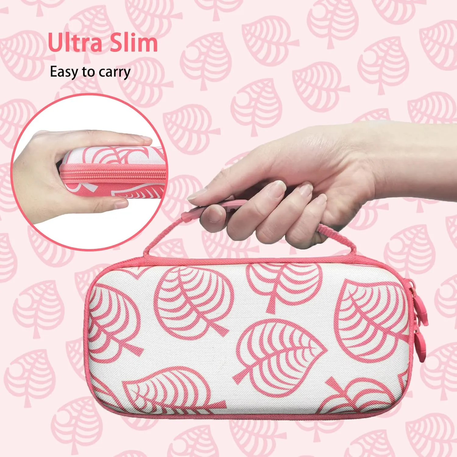 TIKOdirect Carrying Case for Nintendo Switch lite, Shockproof Portable Travel Bag with Glitter Galaxy cover, Screen Protectors and Cute Leaf Thumb Grips Caps, Animal Crossing Pink