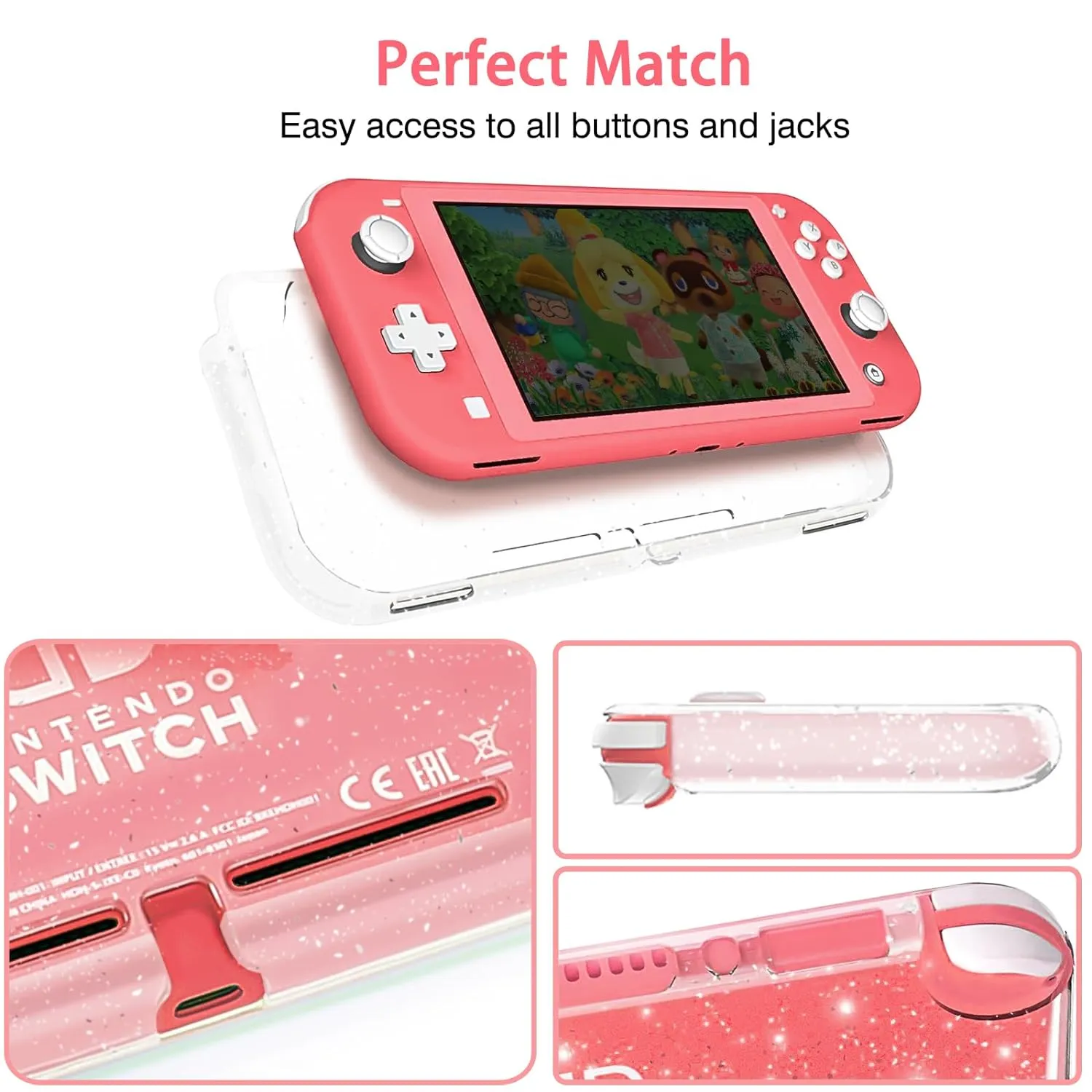 TIKOdirect Carrying Case for Nintendo Switch lite, Shockproof Portable Travel Bag with Glitter Galaxy cover, Screen Protectors and Cute Leaf Thumb Grips Caps, Animal Crossing Pink