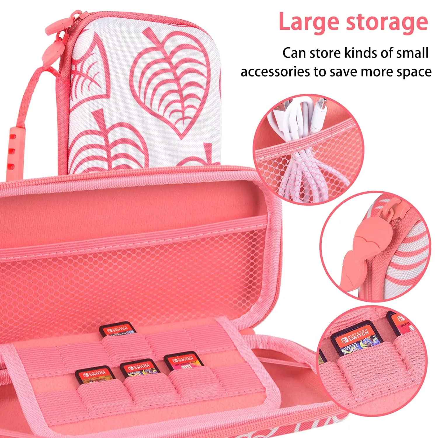 TIKOdirect Carrying Case for Nintendo Switch lite, Shockproof Portable Travel Bag with Glitter Galaxy cover, Screen Protectors and Cute Leaf Thumb Grips Caps, Animal Crossing Pink