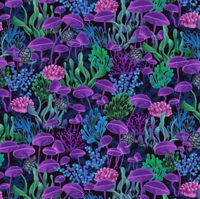 Timeless Treasures Electric Ocean Midnight Blue and Purple Coral Life Cotton Fabric by The Yard