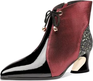 TinaCus Women's Leather Handmade Pointed Toe Spool Heel Side Zip Up Assorted Color Ankle Boots with Selftie