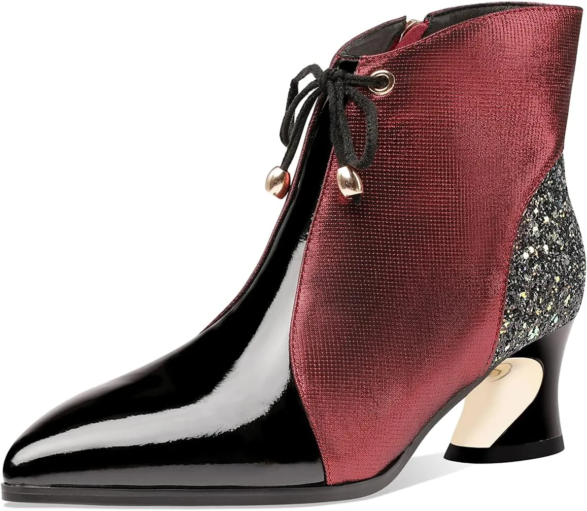 TinaCus Women's Leather Handmade Pointed Toe Spool Heel Side Zip Up Assorted Color Ankle Boots with Selftie