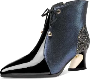 TinaCus Women's Leather Handmade Pointed Toe Spool Heel Side Zip Up Assorted Color Ankle Boots with Selftie