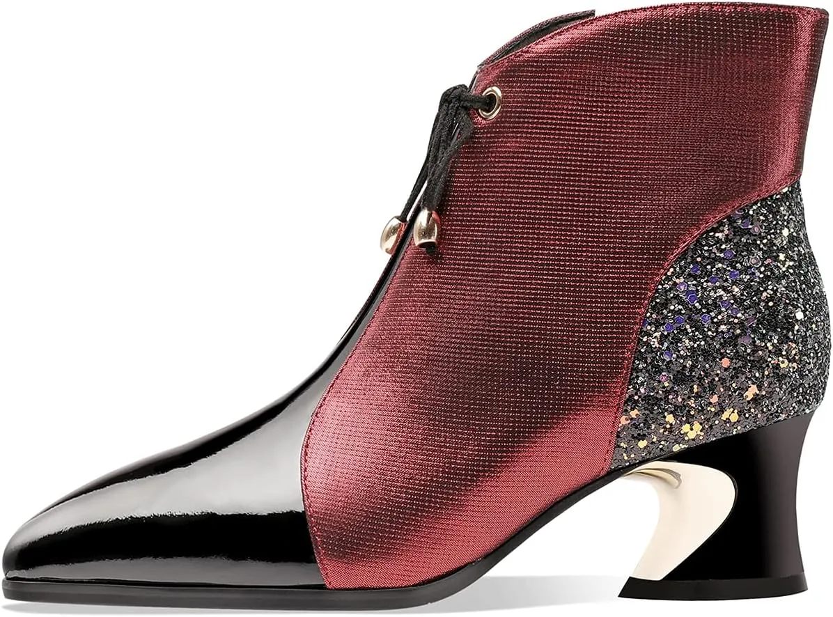 TinaCus Women's Leather Handmade Pointed Toe Spool Heel Side Zip Up Assorted Color Ankle Boots with Selftie