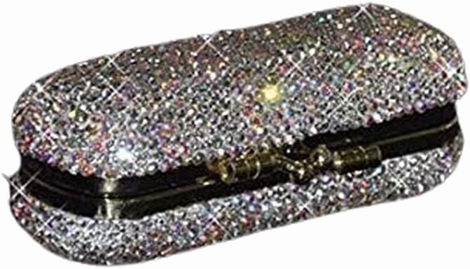 TISHAA Bling Lipstick Case Holder - Luxury Cosmetic Lip Gloss Makeup Organizer Storage Purse Bag Travel Portable Case Pouch Crystal Rhinestone Diamond Glitter with Mirror (White)