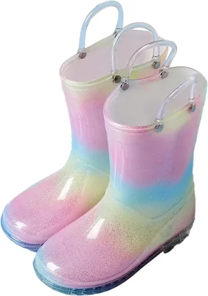 Toddler Boy Light Up Shoes Toddler Kids Glitter Light Up Rain Boots For Girls Rain Shoes Rainbow Boots With Easy On