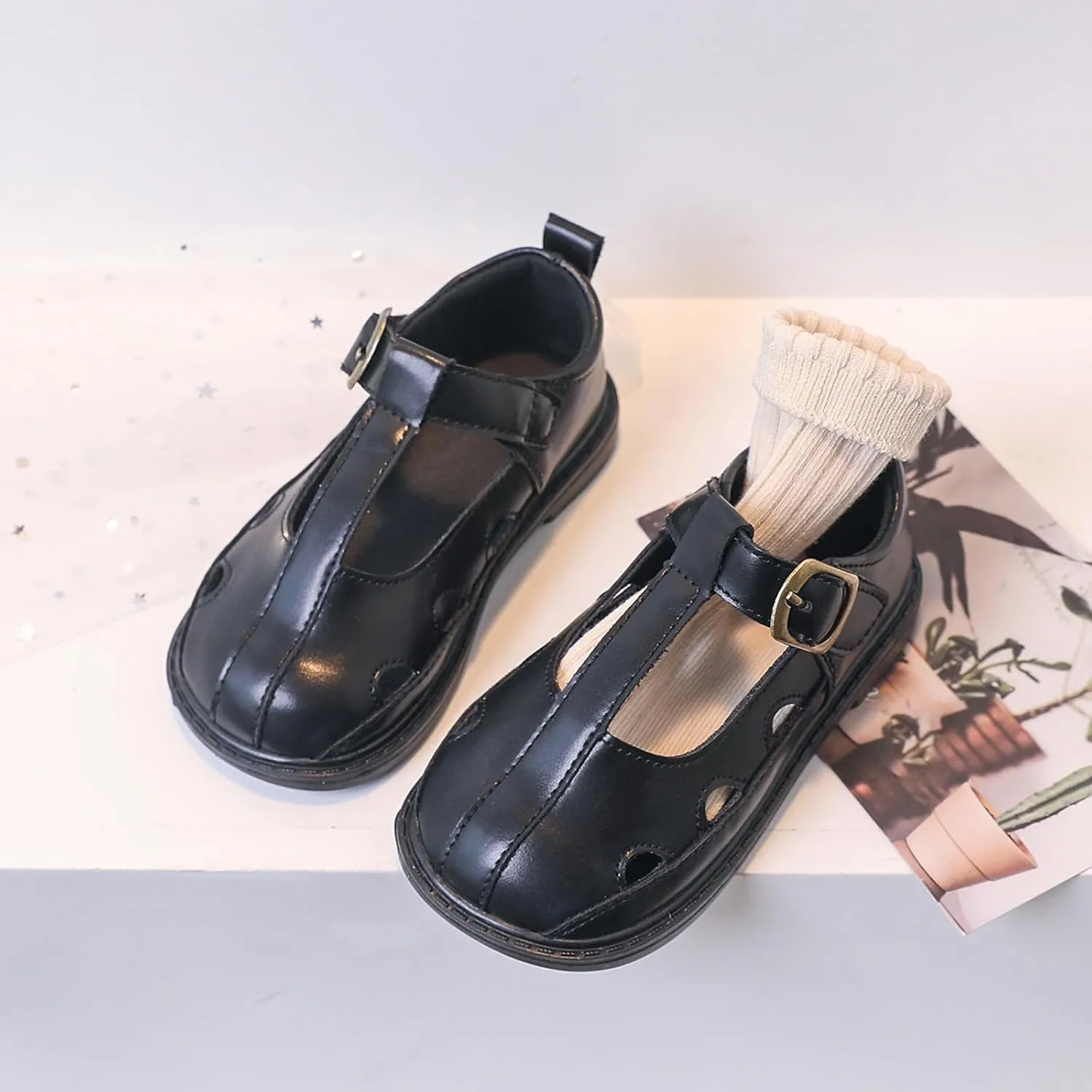 Toddler Girl Mary Jane Dress Shoes Hollowed Slip On Shoes School Oxford Flats for Kid Party Shoes