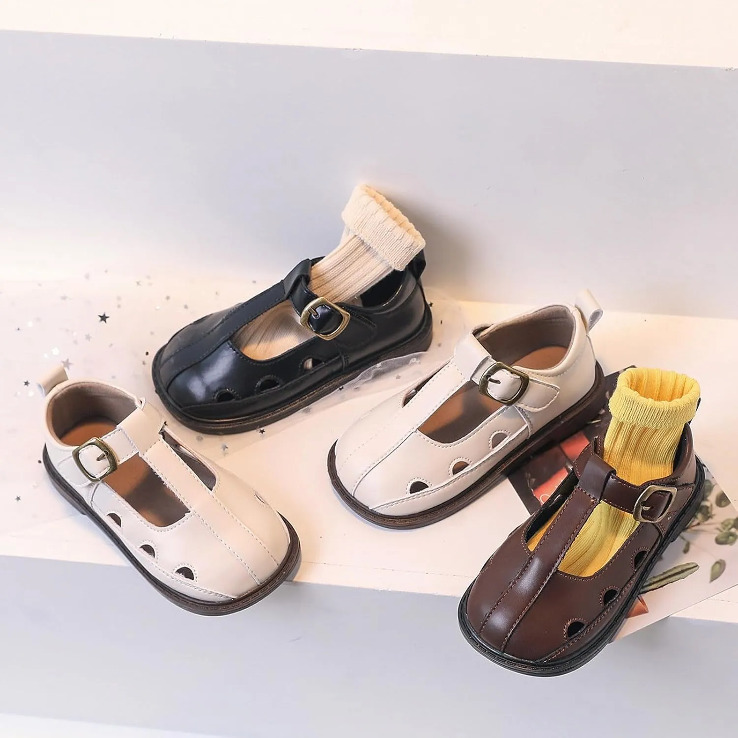 Toddler Girl Mary Jane Dress Shoes Hollowed Slip On Shoes School Oxford Flats for Kid Party Shoes
