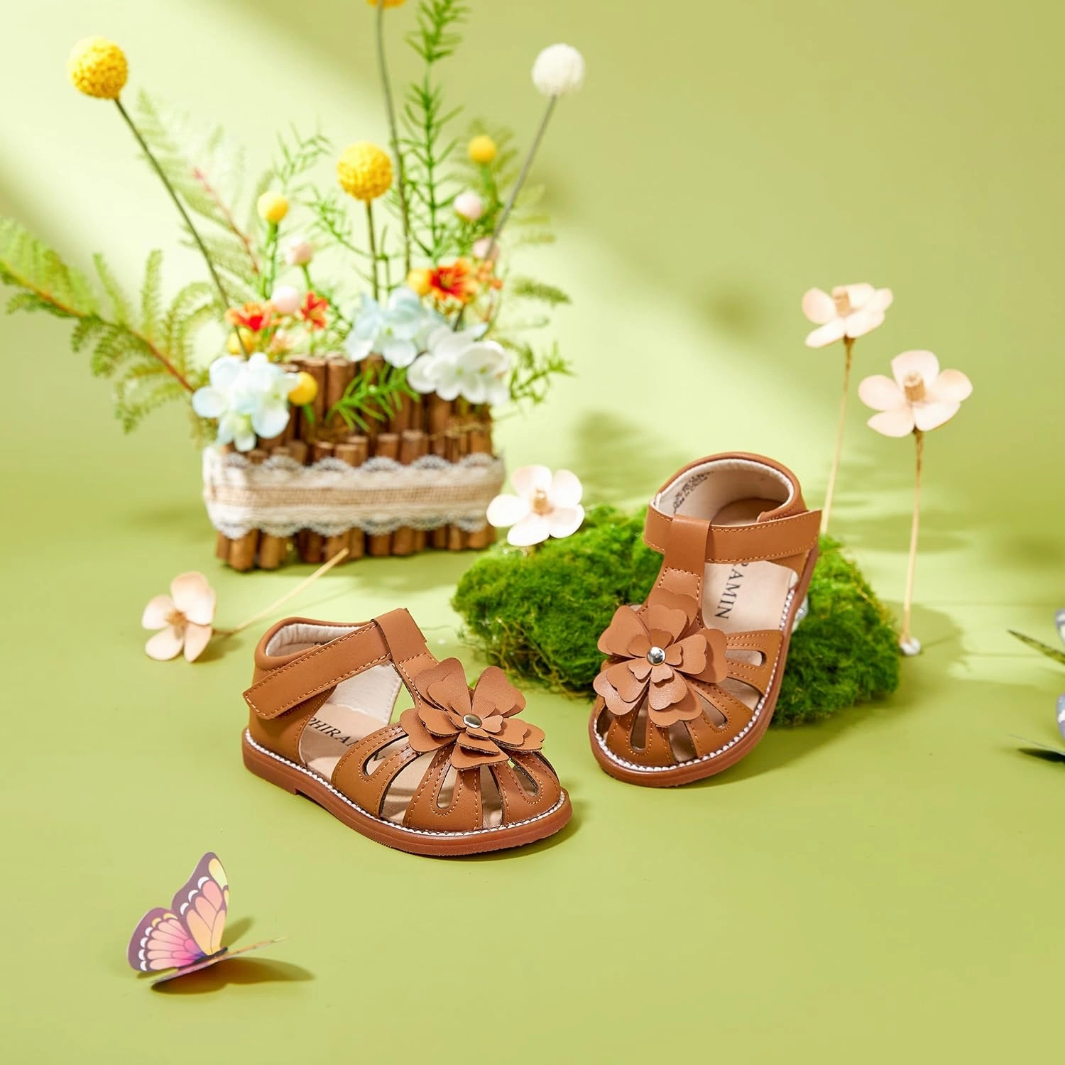 Toddler Little Girl Summer Sandals - Flower Girl Close Toe Dress Shoes Flats Wedding Princess
