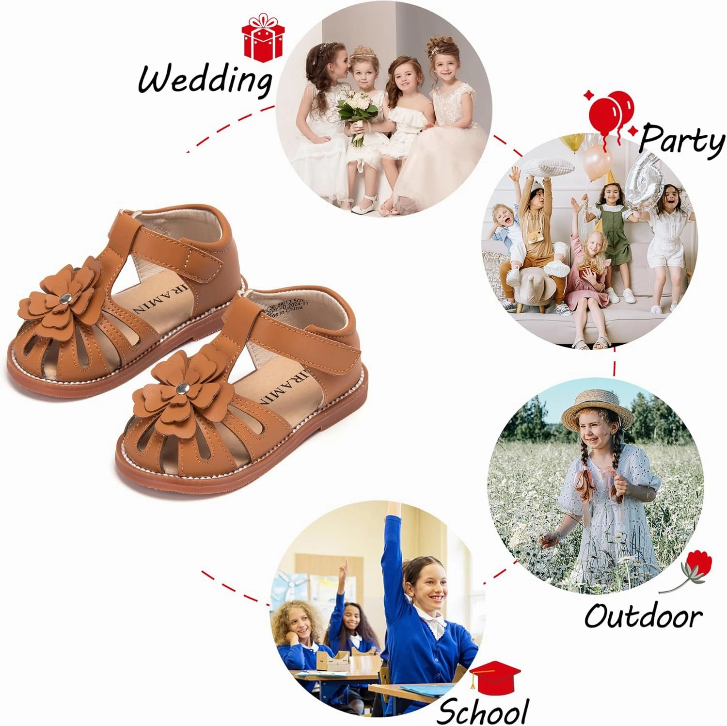 Toddler Little Girl Summer Sandals - Flower Girl Close Toe Dress Shoes Flats Wedding Princess