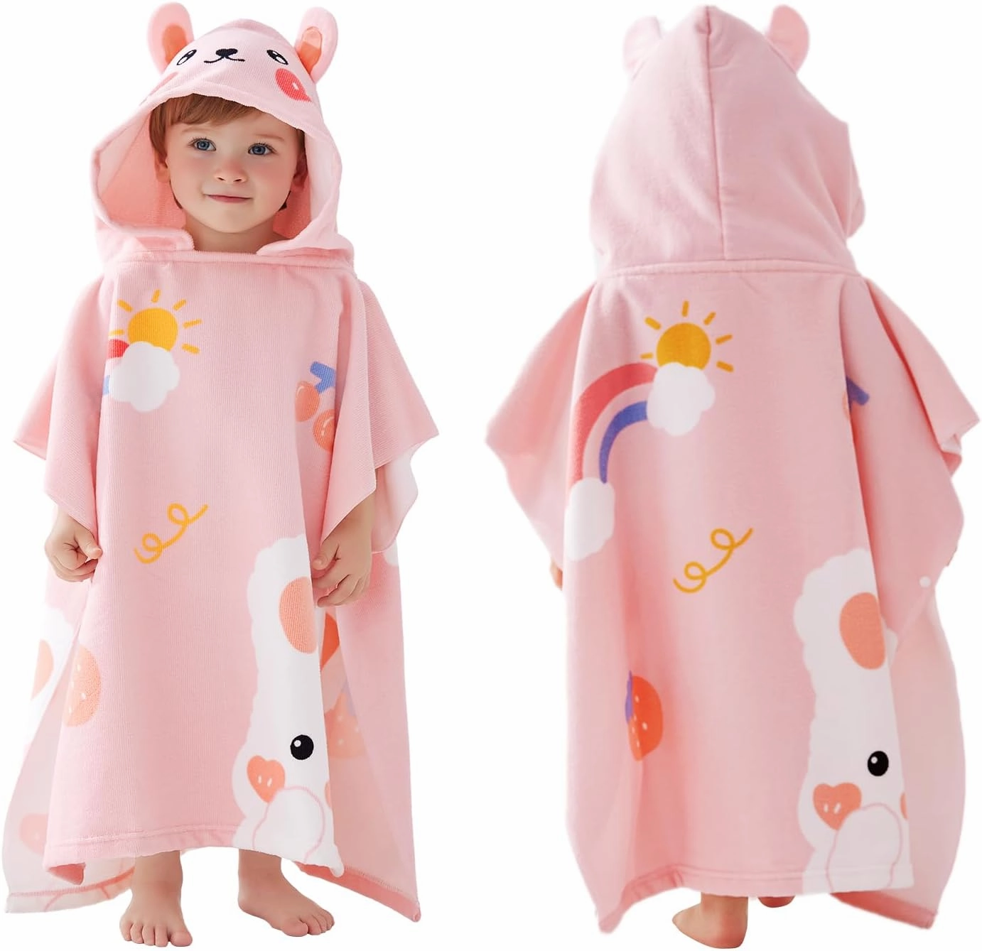 Toddler Towel Poncho-Soft Cozy Kids Hooded Beach Towels with Animal Design, Super Absorbent and Lightweight Hooded Towel Gifts for Bath Beach(23 * 23Inch,Bunny)
