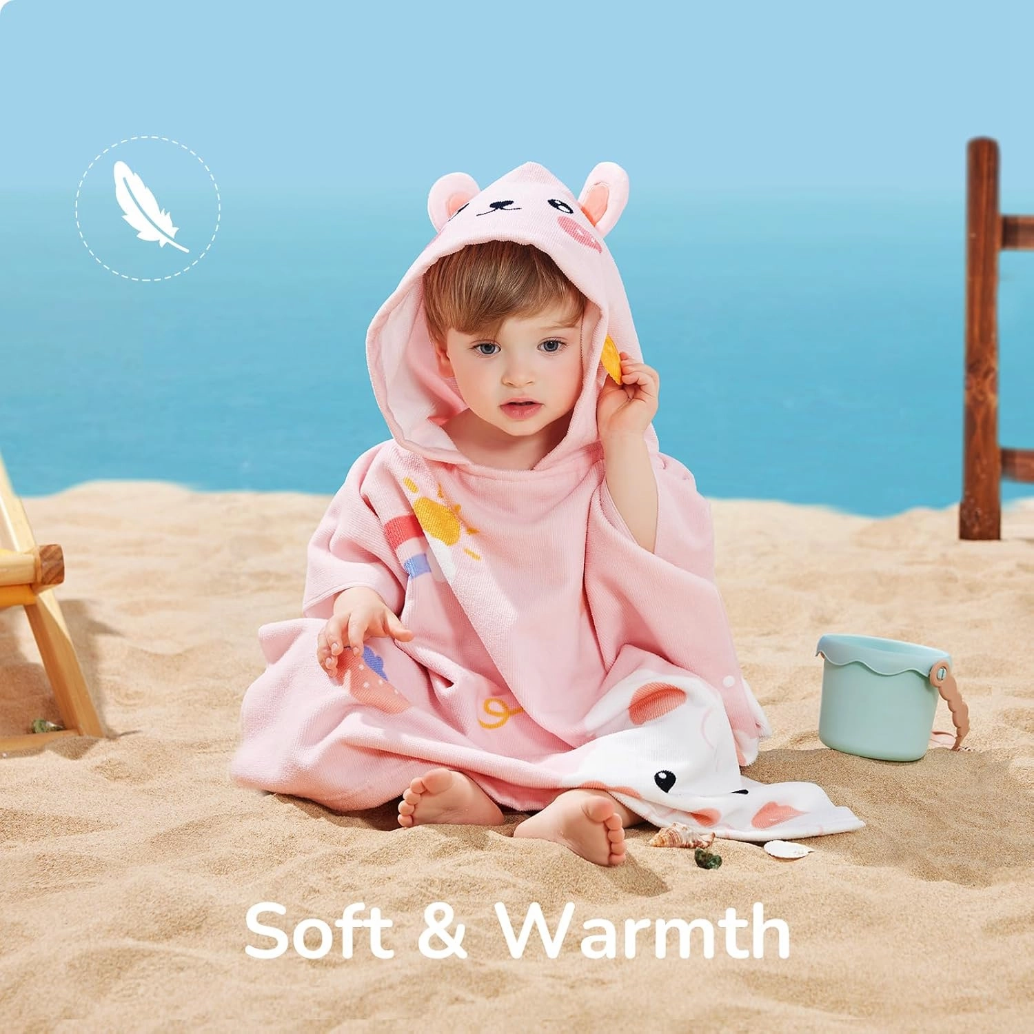 Toddler Towel Poncho-Soft Cozy Kids Hooded Beach Towels with Animal Design, Super Absorbent and Lightweight Hooded Towel Gifts for Bath Beach(23 * 23Inch,Bunny)