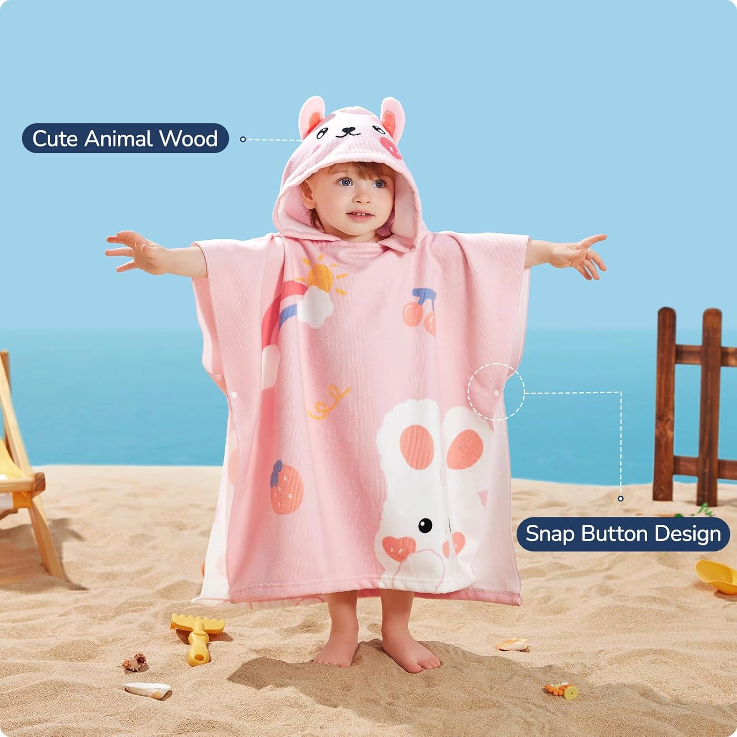 Toddler Towel Poncho-Soft Cozy Kids Hooded Beach Towels with Animal Design, Super Absorbent and Lightweight Hooded Towel Gifts for Bath Beach(23 * 23Inch,Bunny)
