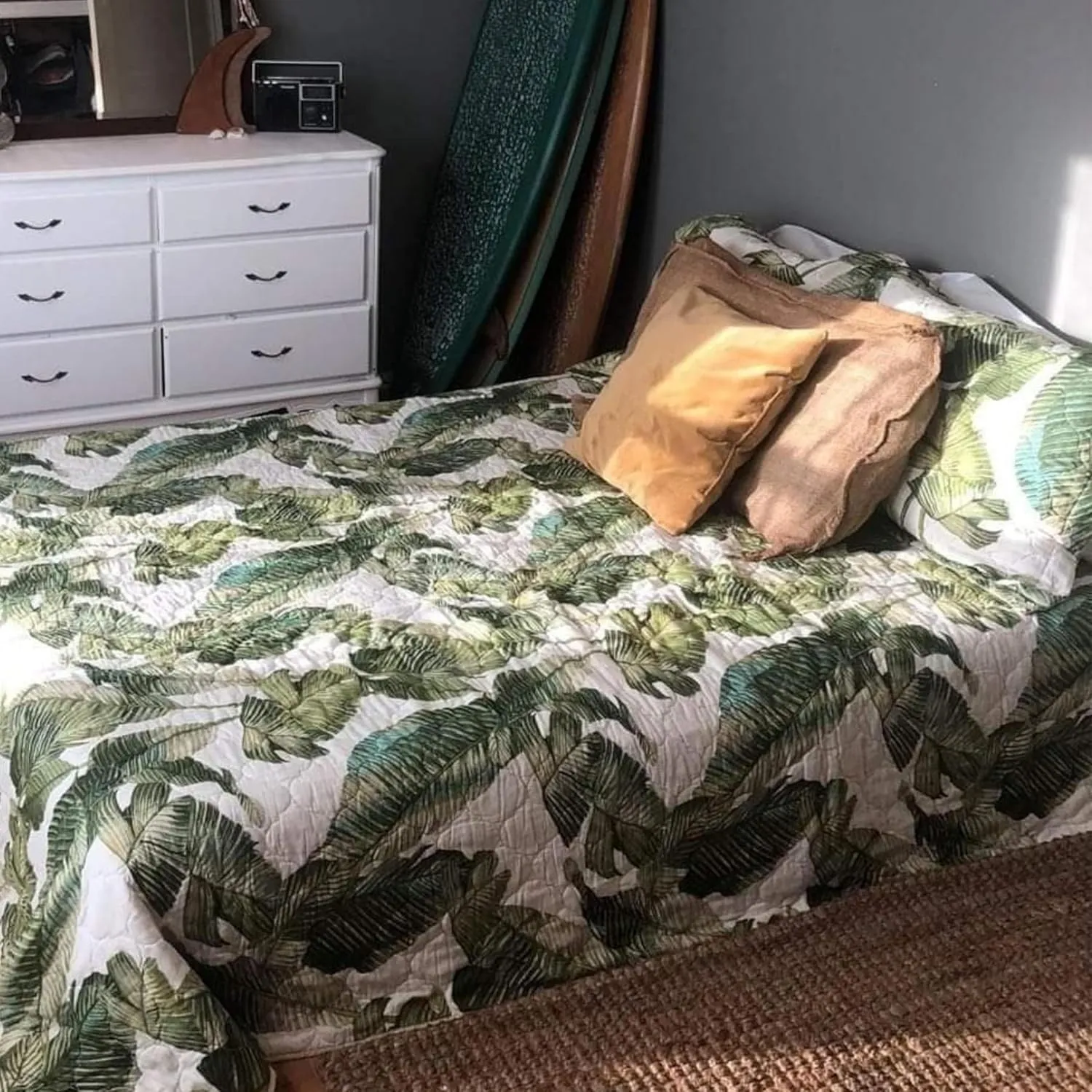 Tommy Bahama - King Quilt Set, Reversible Cotton Bedding with Matching Shams, Pre-Washed for Added Softness (Fiesta Palms Green, King)