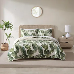 Tommy Bahama - King Quilt Set, Reversible Cotton Bedding with Matching Shams, Pre-Washed for Added Softness (Fiesta Palms Green, King)