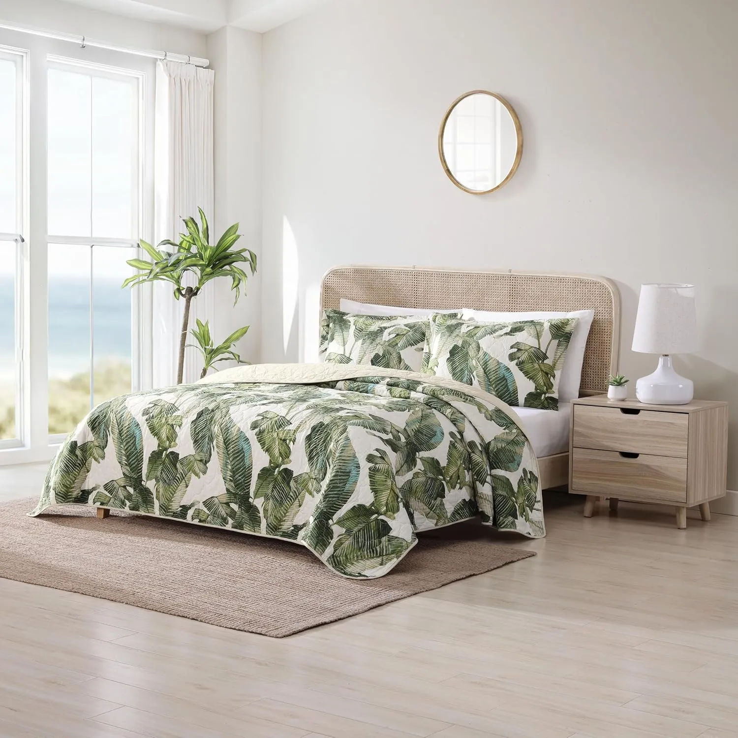 Tommy Bahama - King Quilt Set, Reversible Cotton Bedding with Matching Shams, Pre-Washed for Added Softness (Fiesta Palms Green, King)
