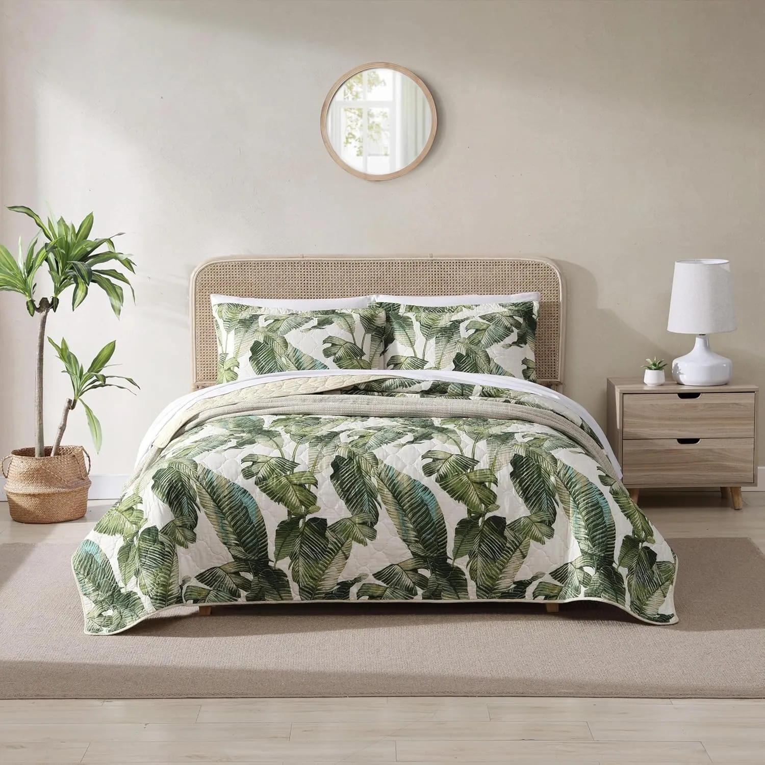 Tommy Bahama - King Quilt Set, Reversible Cotton Bedding with Matching Shams, Pre-Washed for Added Softness (Fiesta Palms Green, King)